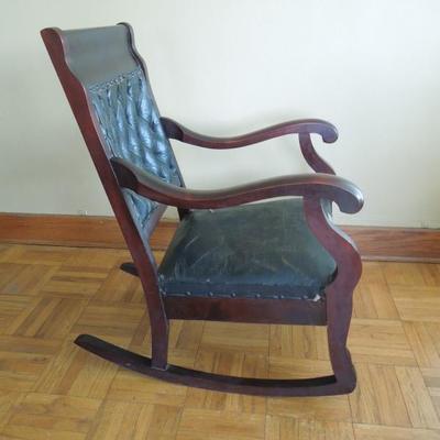 Lot 7 Antique Tufted Black Upholstered Rocking Chair