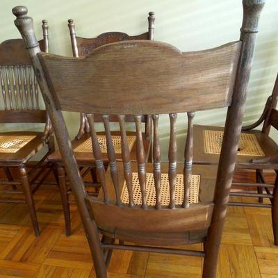 Lot 63 Set of 5 Vintage Pressed Wood Caned Seat Chairs