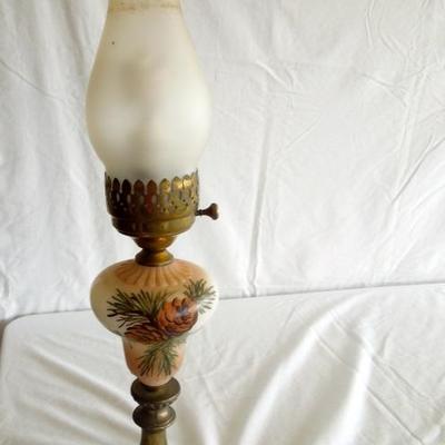 Lot 15 Vintage Marble, Glass and Brass Painted Hurricane Electric Lamp