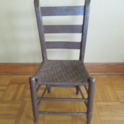 Lot 9 Antique Child's Brown Ladderback Rushed Chair