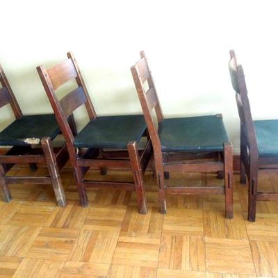 Lot 10 Four Antique Mission Oak Dining Chairs