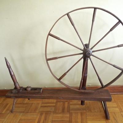 Lot 3 Very Large Antique Wood Spinning Wheel