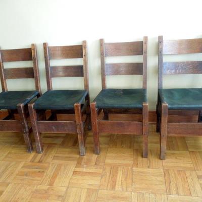 Lot 10 Four Antique Mission Oak Dining Chairs