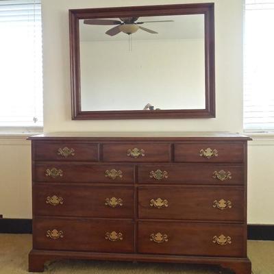 Lot 72 Vintage Henkel-Harris Black Cherry Lowboy Dresser with Mirror