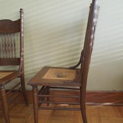 Lot 63 Set of 5 Vintage Pressed Wood Caned Seat Chairs