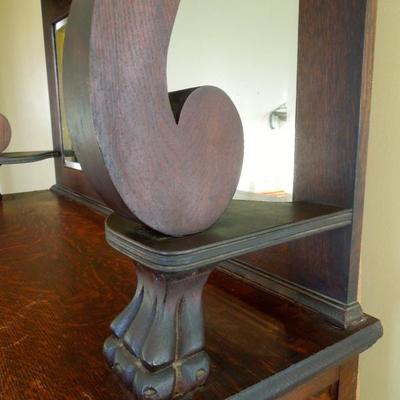 Lot 65 Large Antique Carved Oak Elegant Buffet Sideboard with Mirror