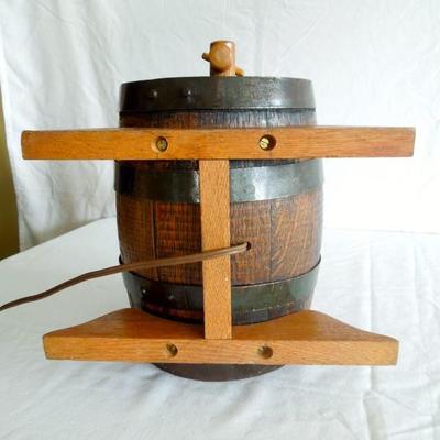 Lot 13 Vintage Whiskey Barrel Lamp Burlap Shade
