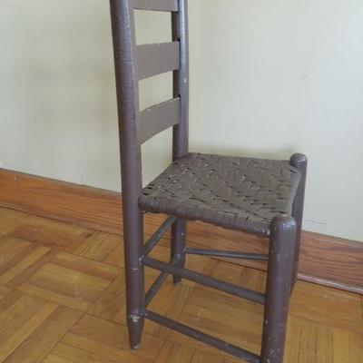Lot 9 Antique Child's Brown Ladderback Rushed Chair