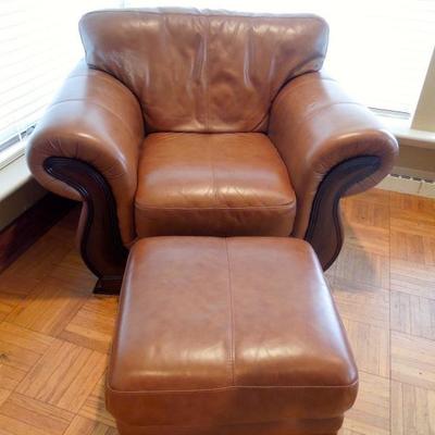 Lot 30 Oversized Brown Club Chair with Ottoman