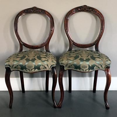 Antique Set of Two Victorian Walnut Back Dining Chairs