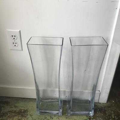 A Set Of 2 Long Glass Vases 