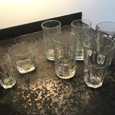 7 different drink glasses 
