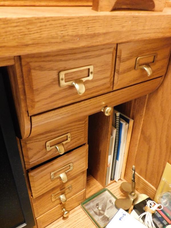 Oak Roll Top Executive Desk with Gallery and Computer Slides