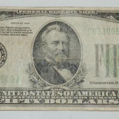 1934 The Federal Reserve Bank of Philadelphia Fifty Dollar Bill - Lot 87