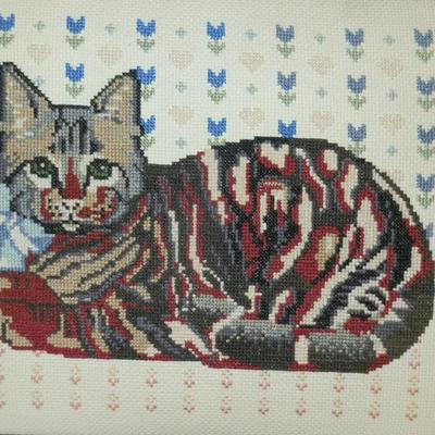 Framed Needlepoint Cat - Lot 47