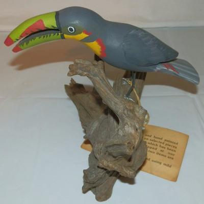 Hand Carved Toucan Perched on Driftwood - Lot 9