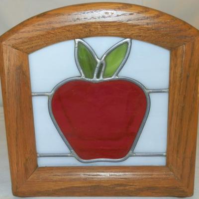 Handmade Oak & Stained Glass Apple Napkin Holder - Lot 61