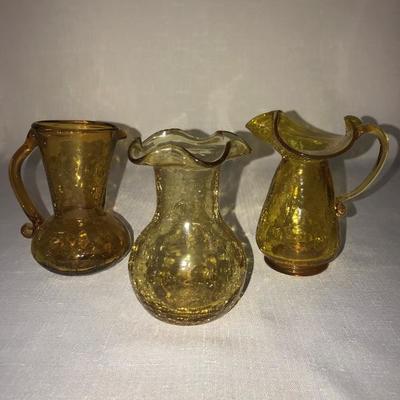 Amber Crackle Glass Lot of 3
