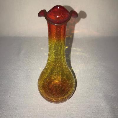Amberina Crackle Glass Bud Vase