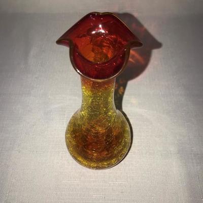 Amberina Crackle Glass Bud Vase