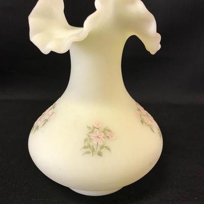 Custard Satin Ruffled Rim Vase Signed