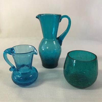 Blue Crackle Glass Lot of 3