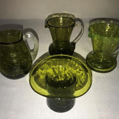 Green Crackle Glass Lot of 4