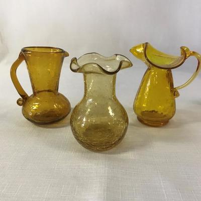 Amber Crackle Glass Lot of 3