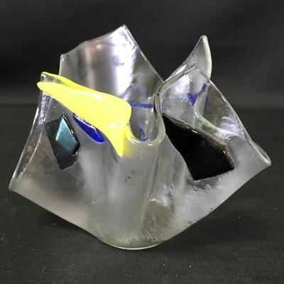 Art Glass Folded Napkin Vase Signed