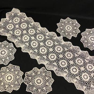Crocheted Table Runner and Round Table Protectors Lot of 6