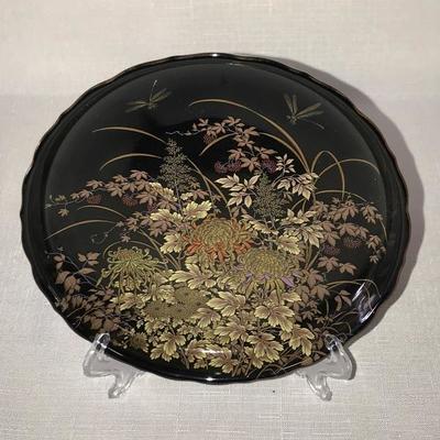 Asian Hand Pinted Shallow Dish Signed