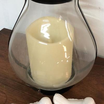 Candle Holder Glass Bulb w/Ceramic Birds