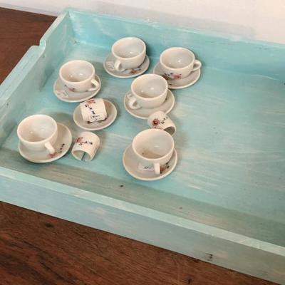 Blue Chippy Tray w/ Mini Tea Cups 