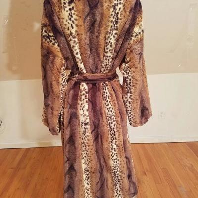 Vtg Animal Print Tigress faux fur full length coat w/belt fully lined