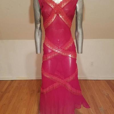 Vtg Ruby silk Layering bias gown lace trim