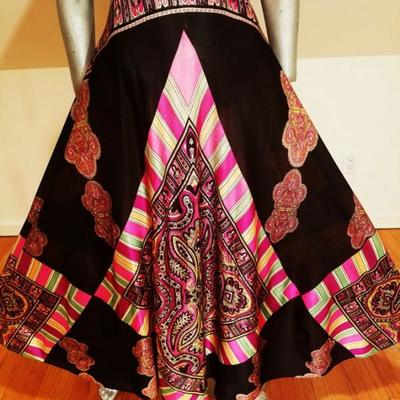 Vtg ELINOR GAY 1960's maxi Psychedelic trapeze hobo chic dress velvet bodice