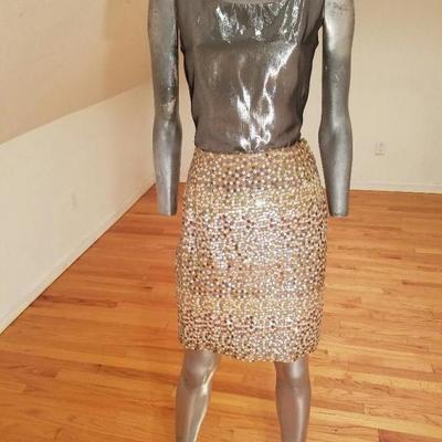 Vtg Albert Nipon 3pc skirt suit metallic lame' top sequin skirt