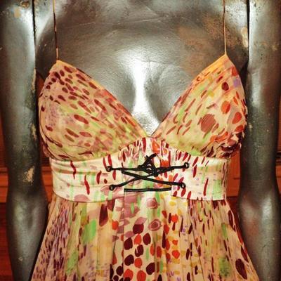 Anthropologie Twinkle by Wenlan silk chiffon high low dress leather lace front