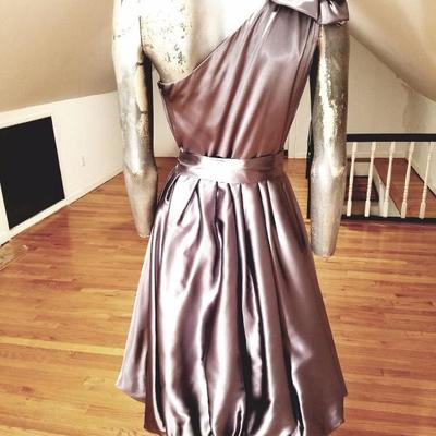 Vtg single shoulder gun metal silver bubble dress kitten bow