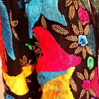 Vtg 1970's silk bright beaded embroidered ribbon embellished silk jacket 