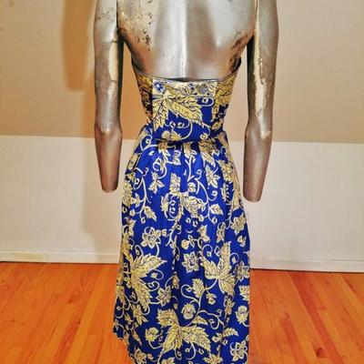 Vtg 1940's Polynesian hand painted batik style dress w/long shawl