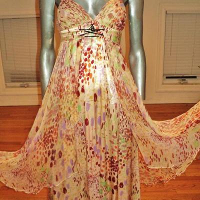 Anthropologie Twinkle by Wenlan silk chiffon high low dress leather lace front