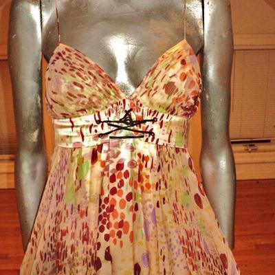 Anthropologie Twinkle by Wenlan silk chiffon high low dress leather lace front