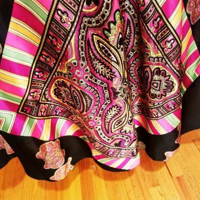 Vtg Elinor Gay 1960's maxi psychedelic hobo chic trapeze dress velour bodice