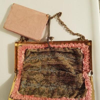 Antique edwardian French Jeweled micro beaded gilded bag w/fringes