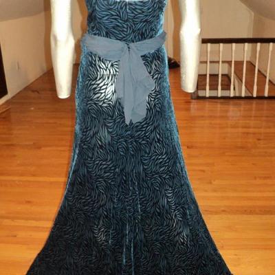 Vtg Chetta B. Strapless strapless trumpet gown embossed illusion velour 