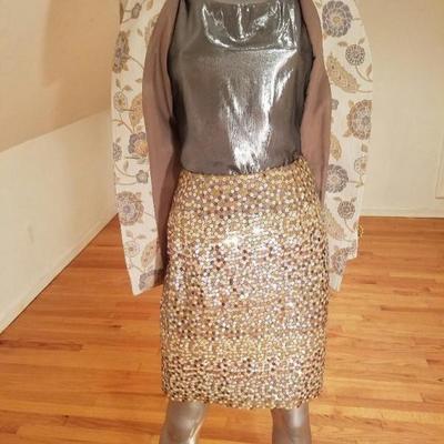 Vtg Albert Nipon 3pc skirt suit metallic lame' top sequin skirt