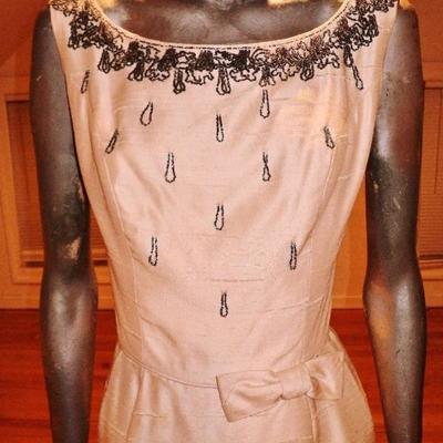 Vtg Ballet Pink 1960 silk shantung embellished cocktail dress kitten boww