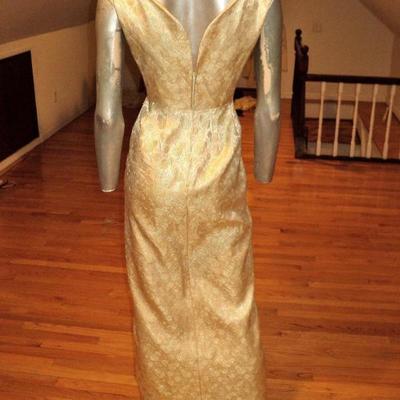 Vtg 1950's Gold lame' brocade cocktail maxi hostess gown 