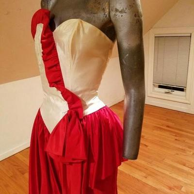 Vtg 1960's Dance Allure Alfred Angelo color block peplum gown strapless